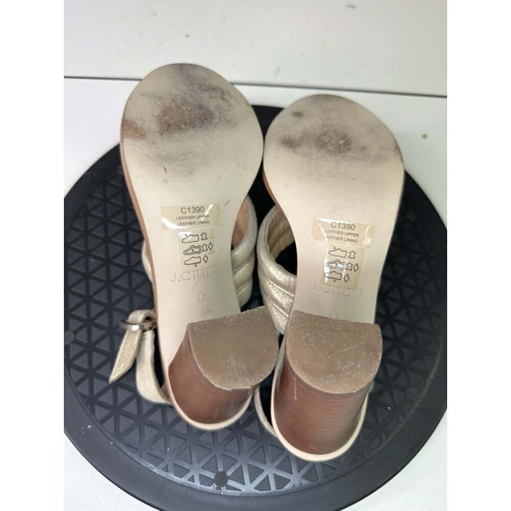 J. Crew Low Block Heel Sandals Ankle Strap Leather Sz 6 Gold - Picture 9 of 10